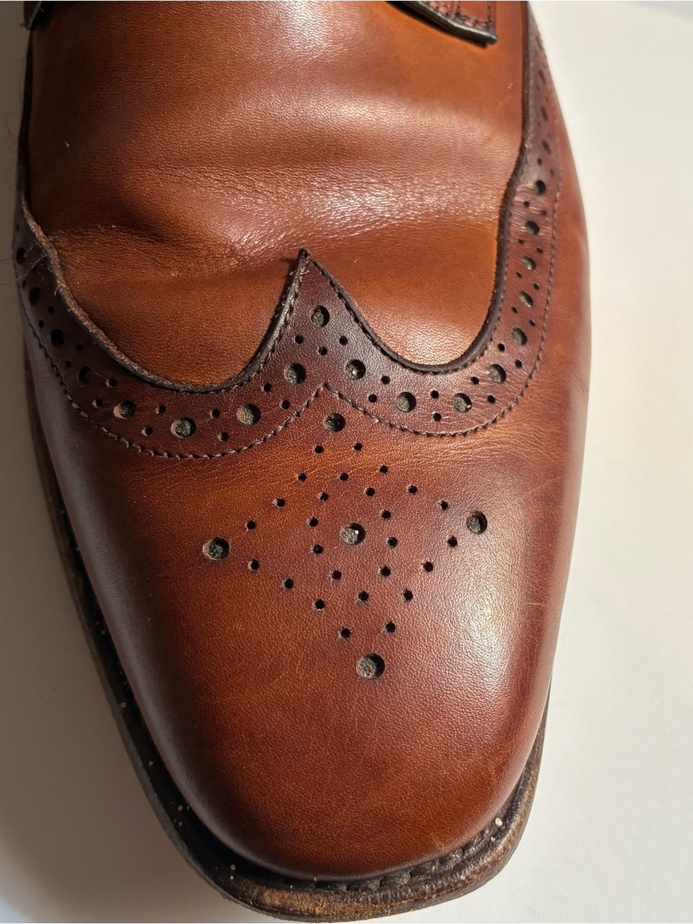 Allen Edmonds Cognac Brown Leather Wingtip Oxfords Men’s Size 13 - Picture 8 of 12